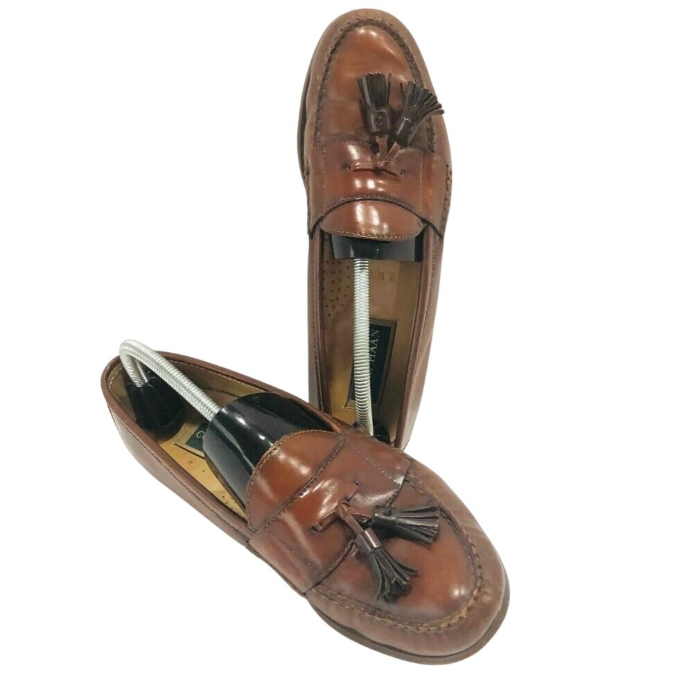 Cole Haan Mens Cognac Leather Loafers Shoes 3508 Tassels Preppy Office 10.5d